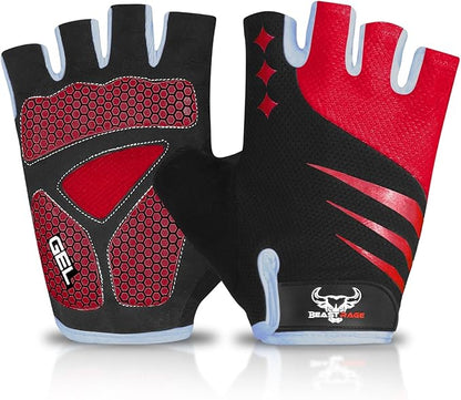 BEAST RAGE Half Finger Cycling Gloves for Men Women, Gel Padded Anti-Slip Shock Absorbing Weight Lifting Gym Gloves Cycle Mountain Bike Gloves for MTB, Biking, Hiking