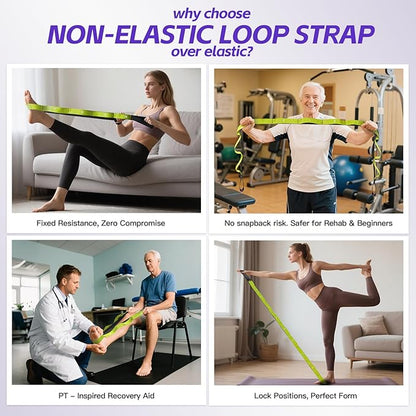 Non Elastic Stretching Strap with Loops - Yoga Straps for Physical Therapy, Durable Stretch Bands for Exercise, Flexibility Training, Hamstring & Leg Stretcher, Yoga/Pilates/Gymnastics