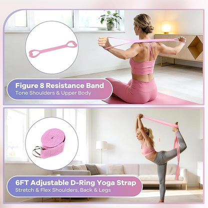 at Home Pilates Kit, 16PCS Workout Pilates Equipment for Women, Pilates Set with Pilates Ring and Ball Set, Resistance Bands, Pilates Essentials Kit for Women, Beginners at Gym, Outdoor