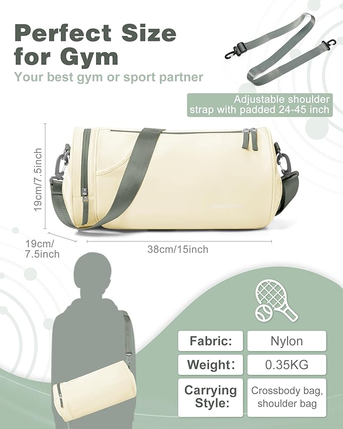 Small Gym Bag for Women Waterproof Mini Duffle Bag Womens Spotrs Workout Bags Small Travel Duffel Bag with Wet Pocket Carry on Weekender Bags for Dance Swimming,Gym,Yoga,Fitness Beige Green
