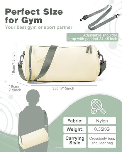 Small Gym Bag for Women Waterproof Mini Duffle Bag Womens Spotrs Workout Bags Small Travel Duffel Bag with Wet Pocket Carry on Weekender Bags for Dance Swimming,Gym,Yoga,Fitness Beige Green
