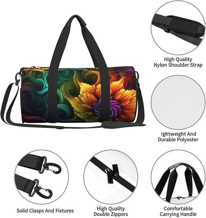 Sports Gym Bag for Women Men Travel Duffel Bag Tote Weekender Bag Carry on Overnight Bag for Travel Swimming Fitness Workout Sports Colored flower Duffle Bag