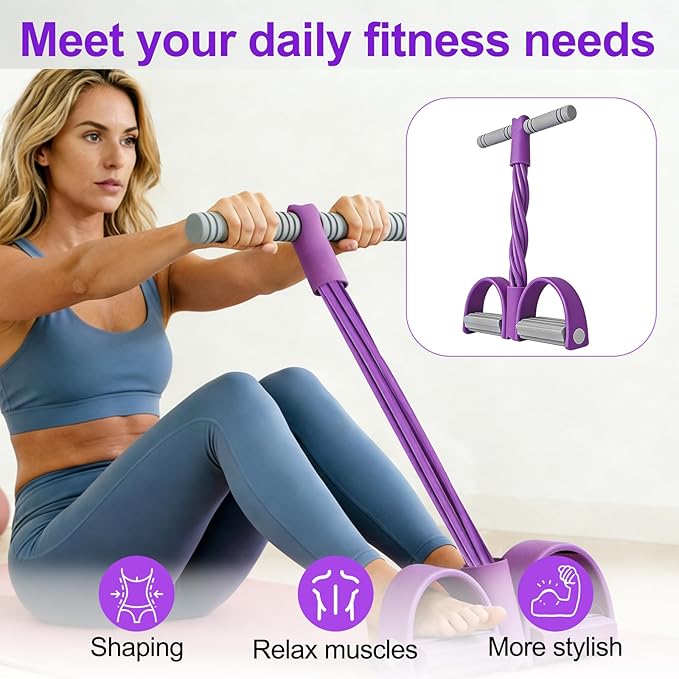 8-Tube Pedal Resistance Band with Handles, Multifunction Foot Pedal Tension Rope Fitness Equipment, Natural Rubber Exercise Puller for Abs, Arms, Waist & Leg Training