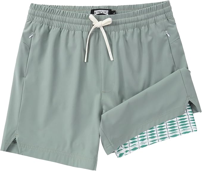Men 2 in 1 Running Shorts with Compression Liner 5" 7" Quick Dry Workout Athletic Shorts with Pockets Towel Loop