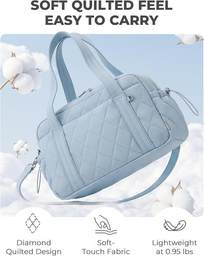 Percover Women Gym Bag with Toiletry Organizer Pouch, Quilted Workout Duffle with Compartments for Daily Fitness & Yoga, Locker-Friendly Soft Carry, Slate Blue