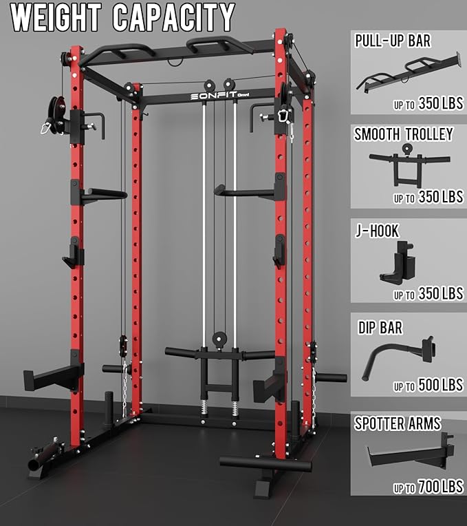Eonfit E2 Power Cage，1500LB Squat Rack with Cable Crossover System.Multi-Function Power Rack for Home Gum.All-in-One Squat Rack with More Training Attachments