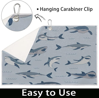 Golf Towel Ocean Sea Shark Pattern,Golf Towel for Bag Quick Dry Microfiber Golf Accessories for Yoga,Gym,Workout,Fitness,15" x 24"