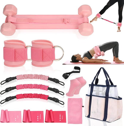 Women Glute Workout Equipment Set, Ankle Resistance Bands with Cuffs Long Yoga Resistance Bands Socks & Bag, Glute Sculpting at Home Set for Gym Equipment Pilates Kit
