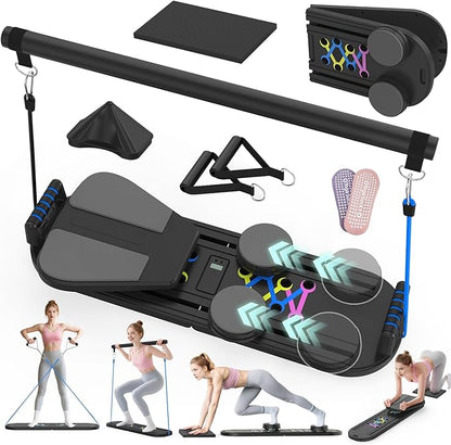 Pilates Board Pilates Reformer Set for Women, 7 in 1 Foldable Pilates Equipment with Timer, Portable Pilates Machine for Home Workout, Fitness, Exercise, Ab, Core