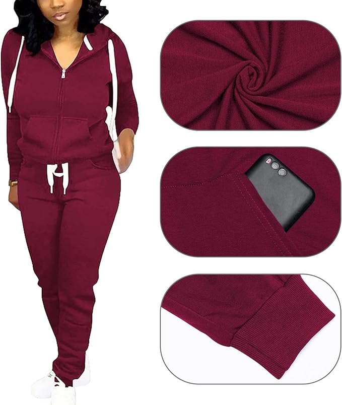 CLOCOR Track Suits for Women Set - Casual 2 Piece Outfits Sweatsuit Pocket Hoodies Long Sleeve with Patchwork Pants Set