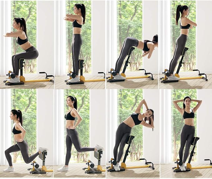 Goplus Deep Squat Machine, 8-in-1 Sissy Squat Fitness Equipment Functional Core Workout Training Sit Up & Push Up Leg Exerciser, with Anti-Skid Measures, Soft PVC Cover, Handy Wheels (Yellow&Black)