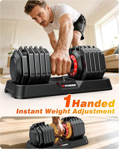 XDDIAS Adjustable Dumbbell Set of 2, 25/55/80/90LB Dumbbell Set- 1-Hand Fast Adjustment with Anti-Slip Handle, Compact Free Weights Dumbbells Set for Men/Women Home Gym Strength Training Equipment