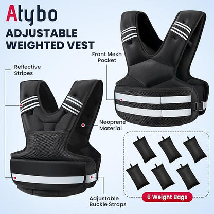 Adjustable Weighted Vest 4-11lb/11-18lb/20-32lb, Weight Vest for Women and Men with 6 Ironsand Bags, Storage Pocket and Reflective Stripes for Walking, Workout and Strength Training