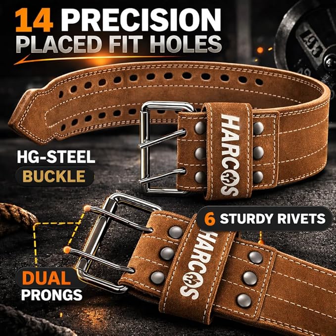 Harcos USPA/IPL Competition Approved 8mm Leather Weightlifting Belt for Men and Women - Heavy Duty Gym Belt for Lifting, Squats, Deadlifts, Powerlifting, Back Support IPF for Fitness Workout
