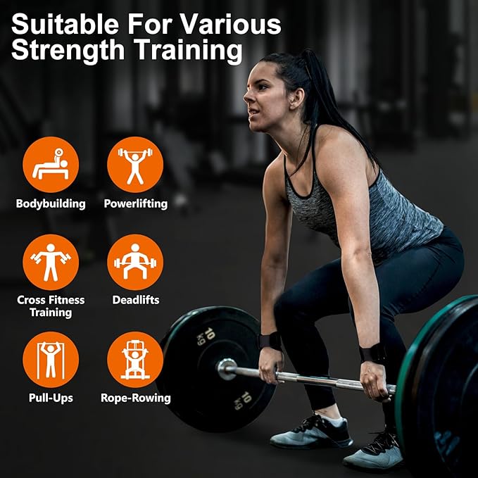 Weight Lifting Wrist Strap, Double Layer Leather Wrist Strap for Deadlift and Powerlifting, Adjustable Neoprene Padded Wrist Wraps, for Men & Women, 1 Pair