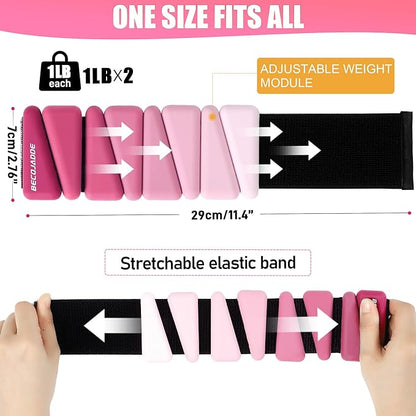 Ankle Weights for Women Wrist Weights Set of 2 (1 lb/2 lb Each) Adjustable Arm Leg Weight for Womens Men Suitable for Walking Swimming Running Pilates Yoga Gym