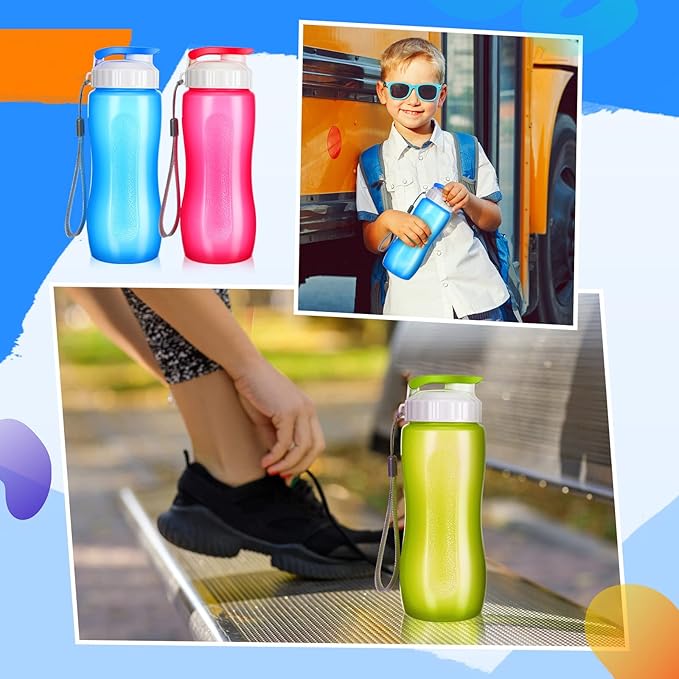 Rtteri 20 Pcs Water Bottle 17 oz Plastic Leakproof Drink Flip Top with Handle Strap, Multicolor Sports Bulk for Cycling Camping Hiking Gym Yoga Fitness