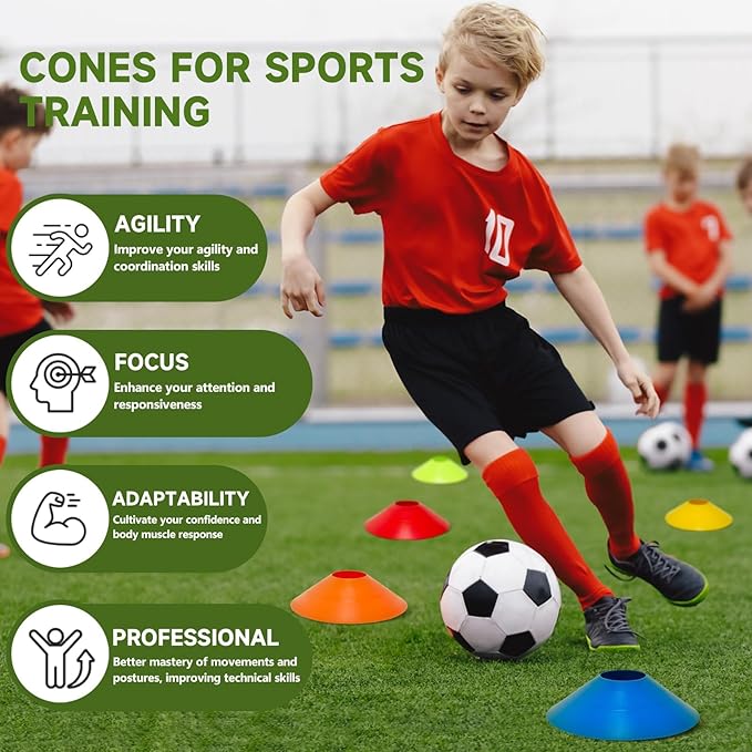 35/65/105 PCS Agility Soccer Cones for Training, Reusable Sports Cones for Drills with Mesh Bag, Training Cones for Soccer Practice, Football, Basketball - Disc Cones Training Equipment