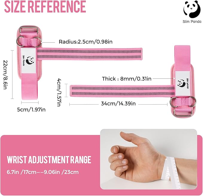 Slim Panda Weight Lifting Straps With Double Cuffed D Ring, Wrist Support for Men Women ,Heavy Duty Thick Comfortable Lifting Straps, Secure Fit, Enhanced Grip, Straps for Weightlifting & Strength Training