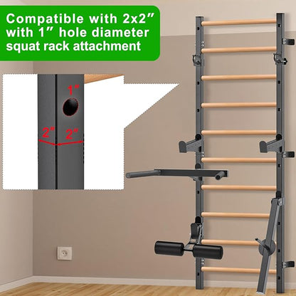 Kipika Gymnastic Wood Stall Bar - 2"x2" Swedish Ladder with 1" Hole, Wall Mounted Ladder Suspension Trainer, Solid Wood Grips Gymnastics Training Bar for Home, Wall Gym, School & Clinics