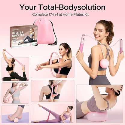 Pilates Ring Kit for Women, Pilates Equipment Accessories, Home Workout Set with Magic Circle, Mini Exercise Ball, Ankle Resistance Bands & Yoga Socks, for Fitness, Toning & Better Me Gifts