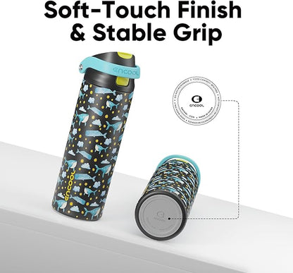 ENCOOL Leakproof Insulated Water Bottle with Straw Dual-Sip Water Bottle Bag-Safe Design for Work, Commute & Gym – Keeps Drinks Cold All Day, 24 oz, Sky Whale