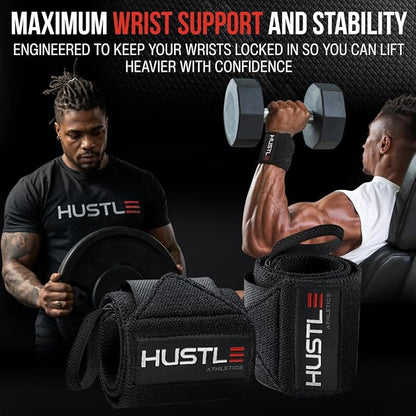 Hustle Athletics Wrist Wraps for Weightlifting - 18" & 12" Premium Wrist Support Weight Lifting Wraps to Lift Heavier & Train Harder - Heavy Duty Powerlifting & Bench Press Gym Straps for Men & Women