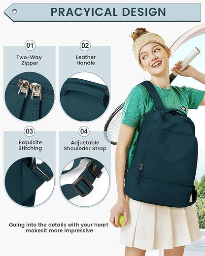 Gym Backpack for Women, Gym Bag with Shoe Compartment, Water Resistant Lightweight Sports Yoga Travel Backpack with Wet Pocket,Cheer Backpack,Blue