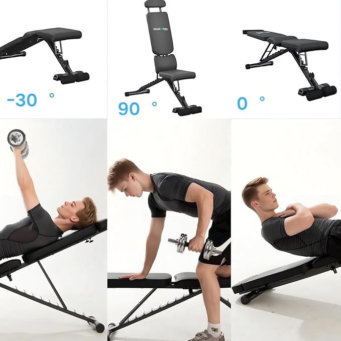 BARWING Adjustable Foldable Portable Weight Bench for Home Gym,700-800LBS Flat Incline Decline Workout Bench for Full Body Workout Easy Assembly for Home Gym