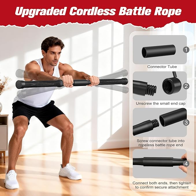 Relife Ropeless Battle Ropes, 2 in 1 Weighted Cordless Battle Ropes for Home Gym - Portable Home Gym Equipment for HIIT, Strength Building, Low-Impact Cardio for Men & Women
