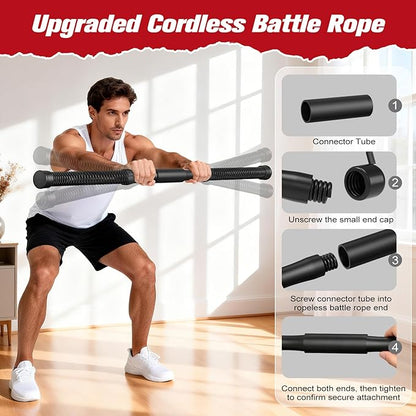 Relife Ropeless Battle Ropes, 2 in 1 Weighted Cordless Battle Ropes for Home Gym - Portable Home Gym Equipment for HIIT, Strength Building, Low-Impact Cardio for Men & Women