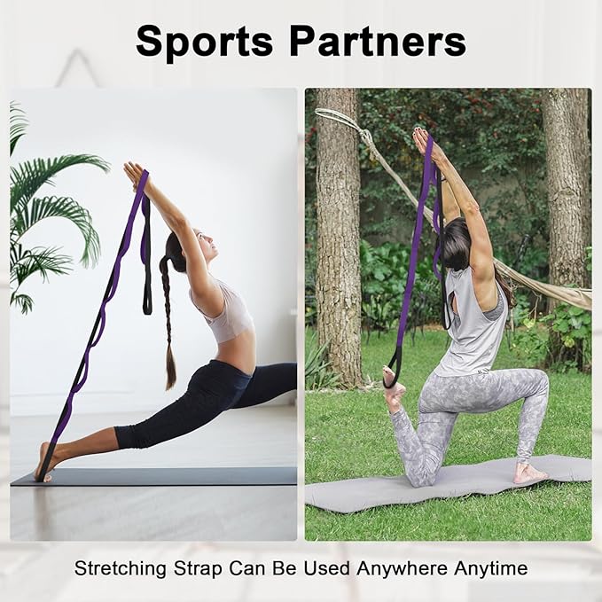 Yoga Strap for Stretching with 10 Loops Inelastic Soft Polyester Cotton Stretch Out Band for Exercise, Yoga, Pilates and Dance for Men and Women