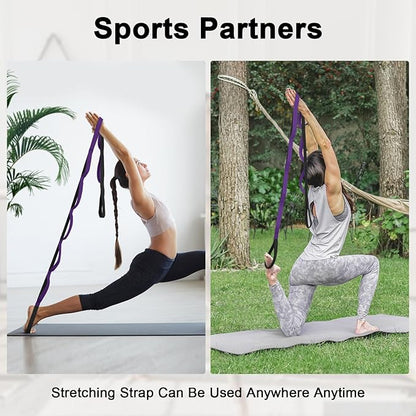 Yoga Strap for Stretching with 10 Loops Inelastic Soft Polyester Cotton Stretch Out Band for Exercise, Yoga, Pilates and Dance for Men and Women