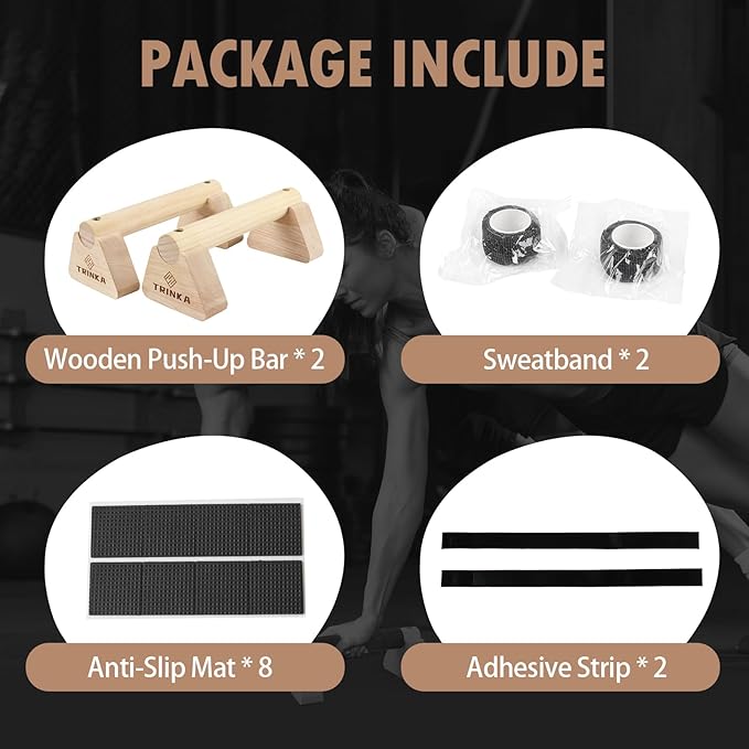 Wooden Parallettes Push Up Bars, 2 PCS Wood Calisthenics Bars with Non-Slip Base, Pushup Handles for Floor Home Fitness, Workout Equipment for Men and Women Strength Training
