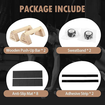 Wooden Parallettes Push Up Bars, 2 PCS Wood Calisthenics Bars with Non-Slip Base, Pushup Handles for Floor Home Fitness, Workout Equipment for Men and Women Strength Training
