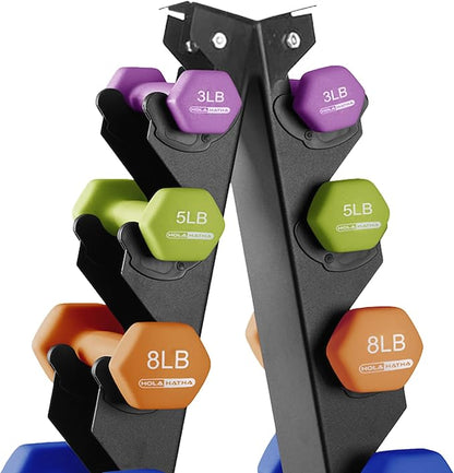 HolaHatha 2, 3, 5, 8, and 10 Pound Neoprene Dumbbell Free Hand Weight Set with Rack, Ideal for Home Exercises to Gain Tone and Definition, Pastel