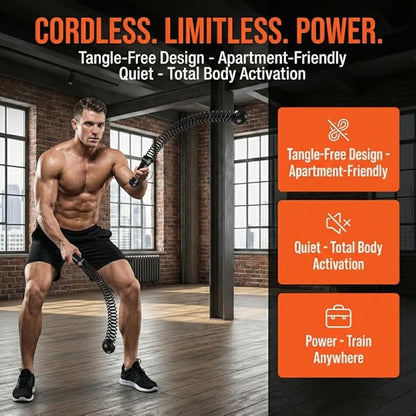 Cordless Battle Ropes for Home Workout – Ropeless HIIT & Strength Training Kit with Hand Gripper & Wrist Wraps – Portable Full Body Fitness Equipment for Small Spaces