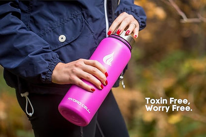 HYDRO CELL Stainless Steel Insulated Water Bottle with Straw - For Cold & Hot Drinks - Metal Vacuum Flask with Screw Cap and Modern Leakproof Sport Thermos for Adults (Fuchsia 40oz)