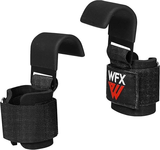 Weight Lifting Hooks, Non-Slip Rubber Coated Grips, 7mm Neoprene Wrist Support Padding, Power Lifting Barbell Rows Dead Lifts Chin Pull Up Fitness Strength Training Straps Gym Workout Straps