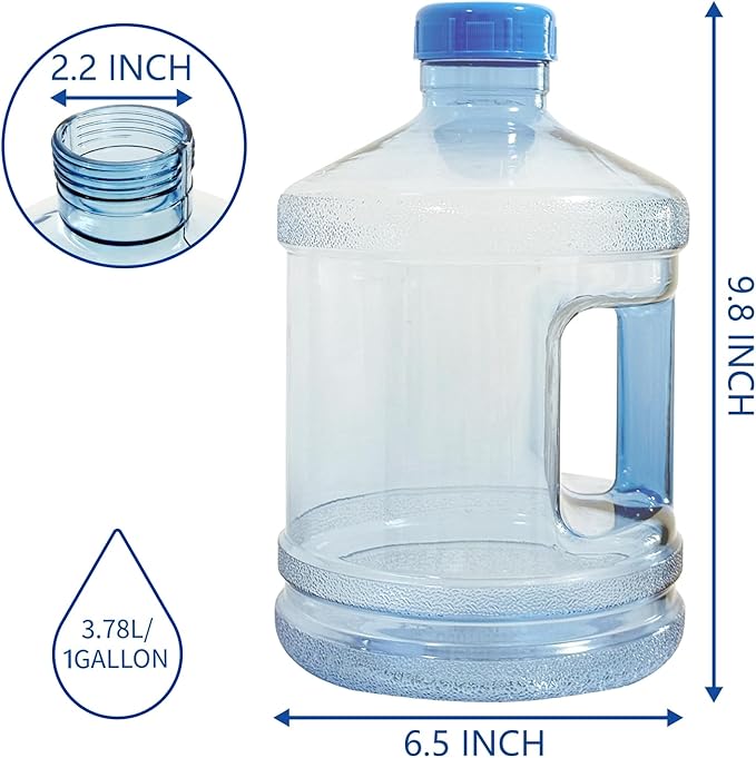 2 Pieces 1 Gallon Water Bottle, Round Plastic Water Jug with Handle and Screw Cap, Reusable Leak Proof Large Capacity Bottles for Camping, Travel, Gym, Sports, Office, Daily Drinking Use