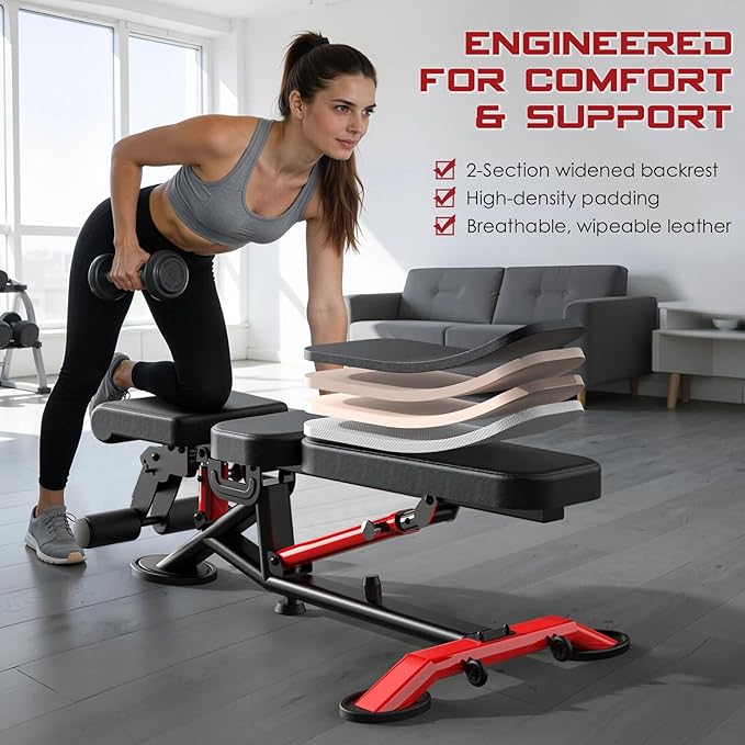Commercial Adjustable Weight Bench, 1800LBS Heavy Duty Workout Bench for Home Gym Strength Training, Removable Leg Holder for Flat/Incline/Decline Sit Up & Full Body Workout