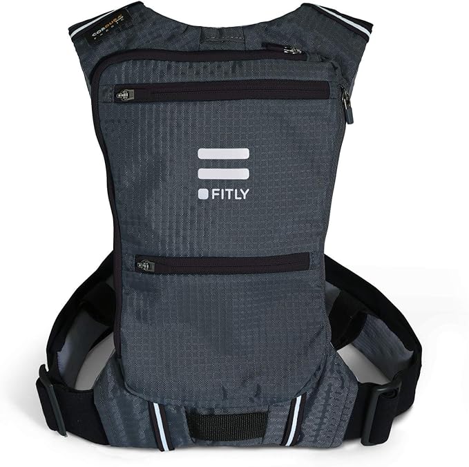 FITLY Minimalist Running Pack - Fitness Backpack Phone Holder, Storage, Thoracic Belt - Carry Personal Items - Running Gear for Men & Women - Lightweight Hydration Water Backpack