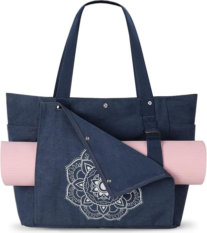 Gonex Yoga Mat Bag, Yoga Gym Bag Tote Bag with Multi Pockets For Women Men, Canvas Yoga Mat Carrier Take in Out Mat Easily For Pilates Travel Workout Office