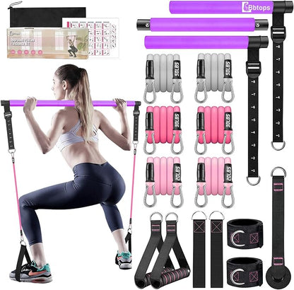 Pilates Bar Kit with Resistance Bands,Pilates Bar with Stackable Bands Workout Equipment for Legs,Hip,Waist and Arm,Exercise Fitness Equipment for Women & Men Home Gym Yoga Pilates