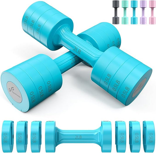 Sportneer Adjustable Dumbbells Hand Weights Set: 5 lb Dumbbell Set of 2 Each 2lb 3lb 4lb 5lb Free Weights Fast Adjust Weight 4 In 1 Weights Dumbbells Set for Women Men Home Gym Exercise Training