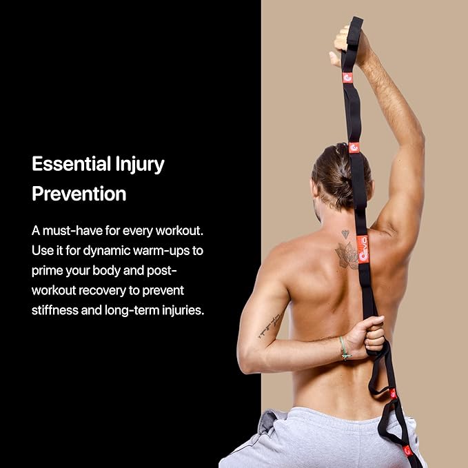 YOGA-EVO Elastic Stretching Strap with 10 Loops Premium Cotton Yoga Strap for Flexibility, Physical Therapy & Muscle Activation Includes Comprehensive HD Video Training & Digital Guide Latex-Free