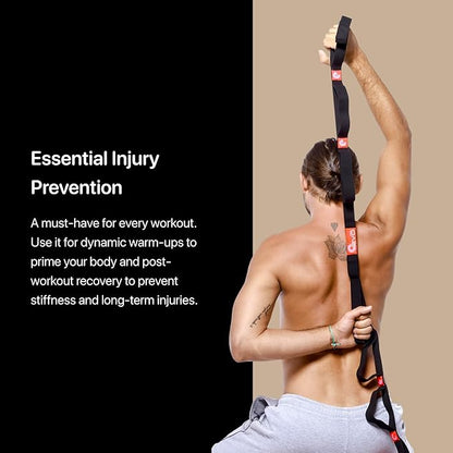 YOGA-EVO Elastic Stretching Strap with 10 Loops Premium Cotton Yoga Strap for Flexibility, Physical Therapy & Muscle Activation Includes Comprehensive HD Video Training & Digital Guide Latex-Free