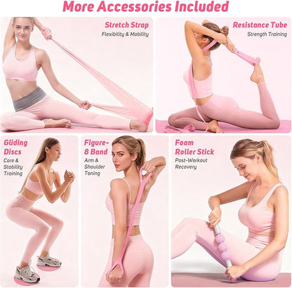 Asten Home Pilates Kit for Women: Pilates Equipment Pilates Ring and Ball Set with Resistance Bands, Core Slider, Foam Roller, Pilates Essentials Kit for Beginner Home Workout, Compact Toning Fitness