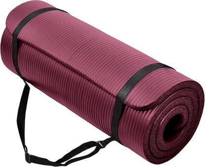 BalanceFrom 71x24 Inches Extra Thick Yoga Mat 1-Inch High-Density Foam – Roll-Up Exercise Pad with Double-Sided Non-Slip Surface and Carrying Strap for Pilates and Home Workouts, Multiple Colors