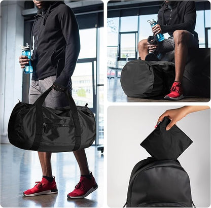 pack all Lightweight Travel Duffel Bag, Water-Resistant Sports Gym Bag, 32L Foldable Weekender Bag for Fitness, Hiking and Camping (Black)